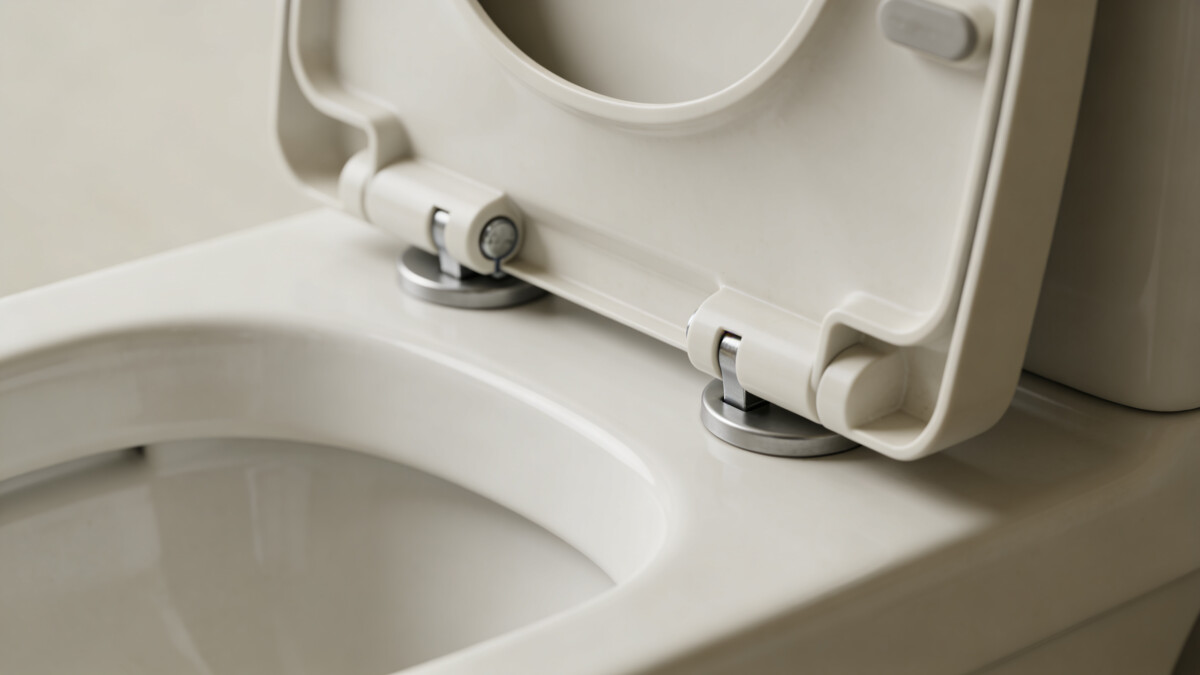 gros plan abattant wc ouvert avec frein visible