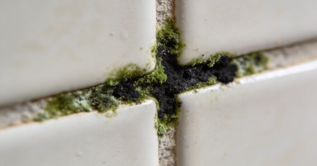 Joint de carrelage de douche couvert de moisissure