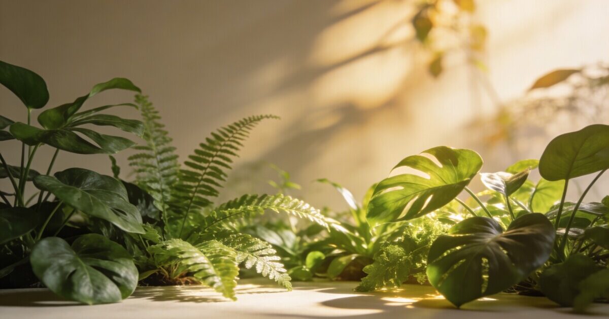 lit soigneusement fait avec plantes vertes et lumière douce