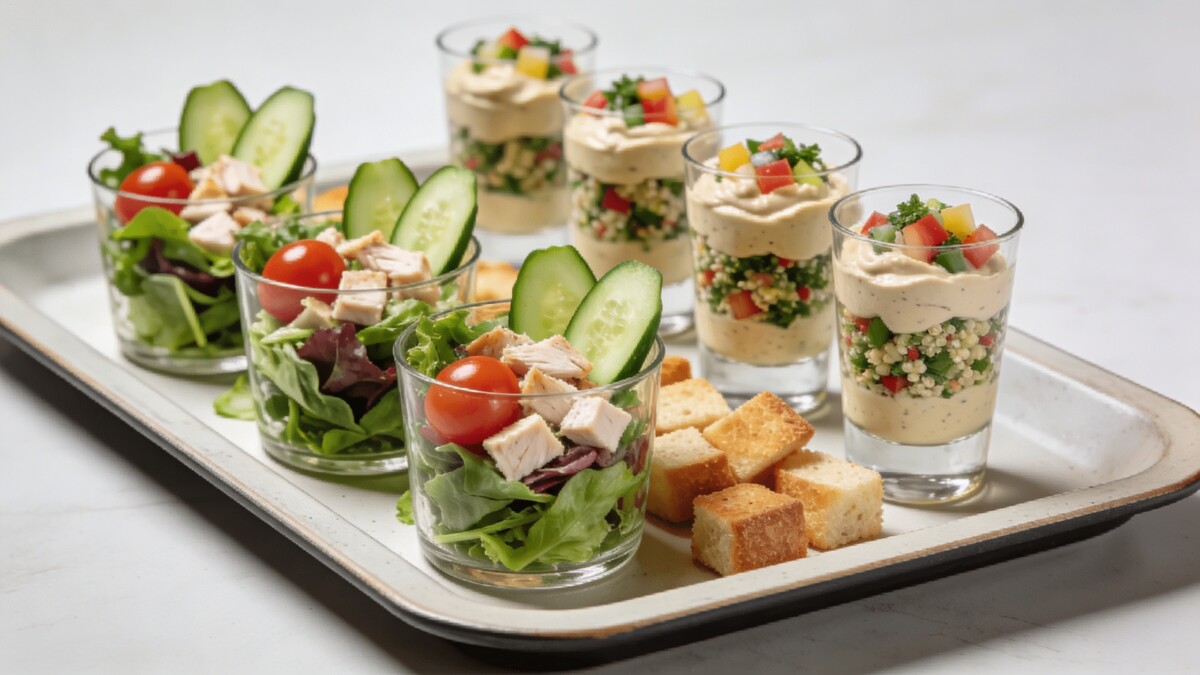 Plateau de salades composees et verrines au frais
