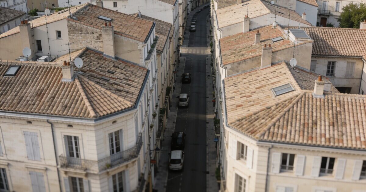 Vue aerienne de Beziers avec immeubles et rues
