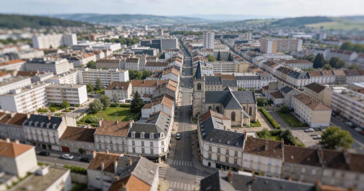 Vue aerienne du centre ville d Epinal
