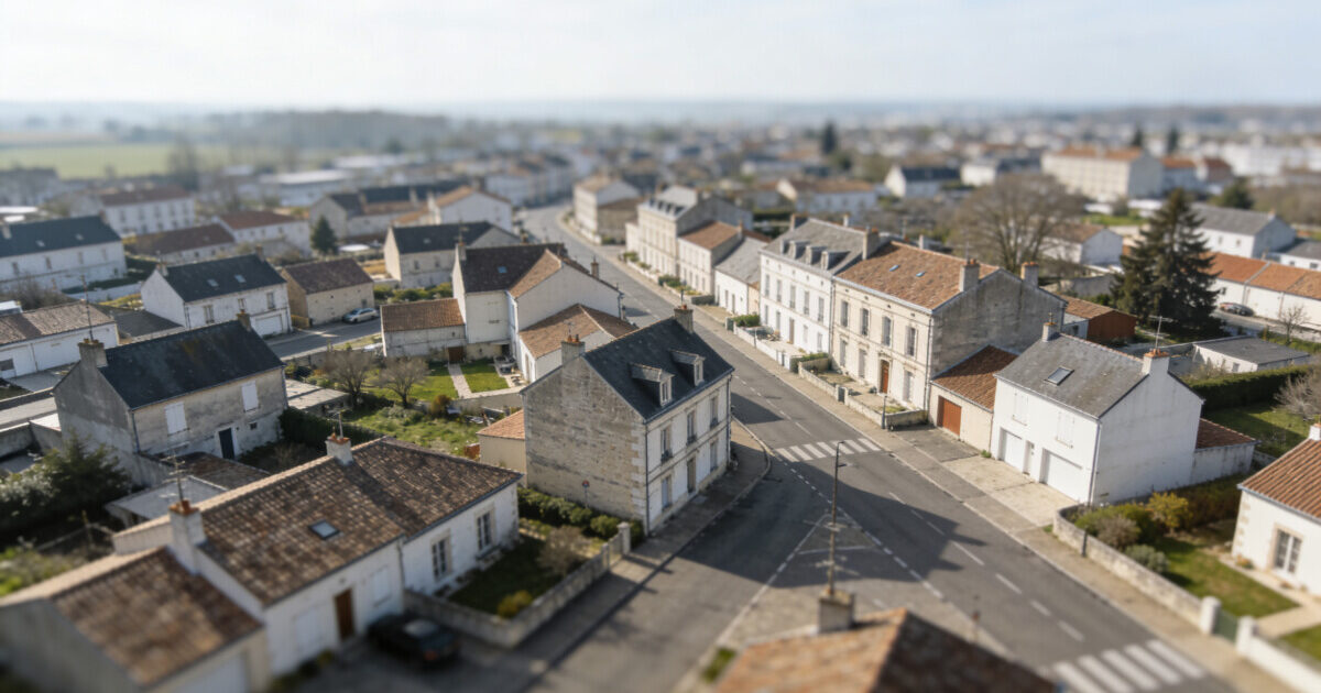 Vue aerienne de La Roche sur Yon avec rues et maisons