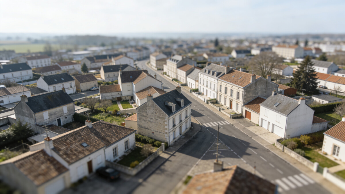 Vue aerienne de La Roche sur Yon avec rues et maisons