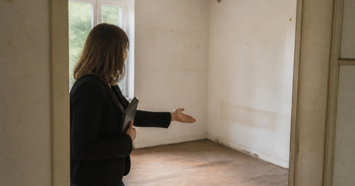 Agent immobilier montrant maison vide avant remise en etat